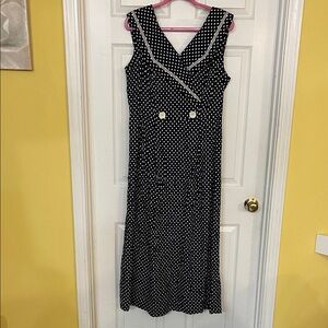 Vintage Leslie Lucks sailor Black and White Polka Dot Dress size 14